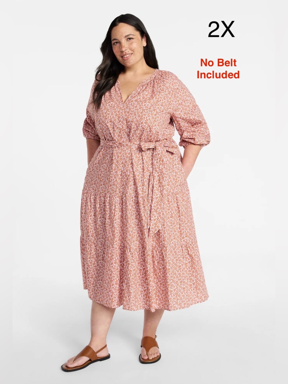 Terra & Sky Women's Plus Size Cinch Waist Midi Dress, Size: 2X